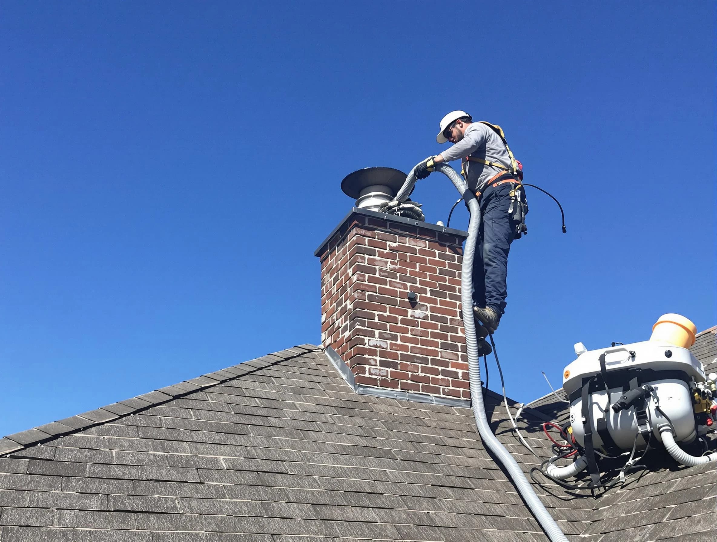 Dedicated Bernards Chimney Sweep team member cleaning a chimney in Bernards, NJ