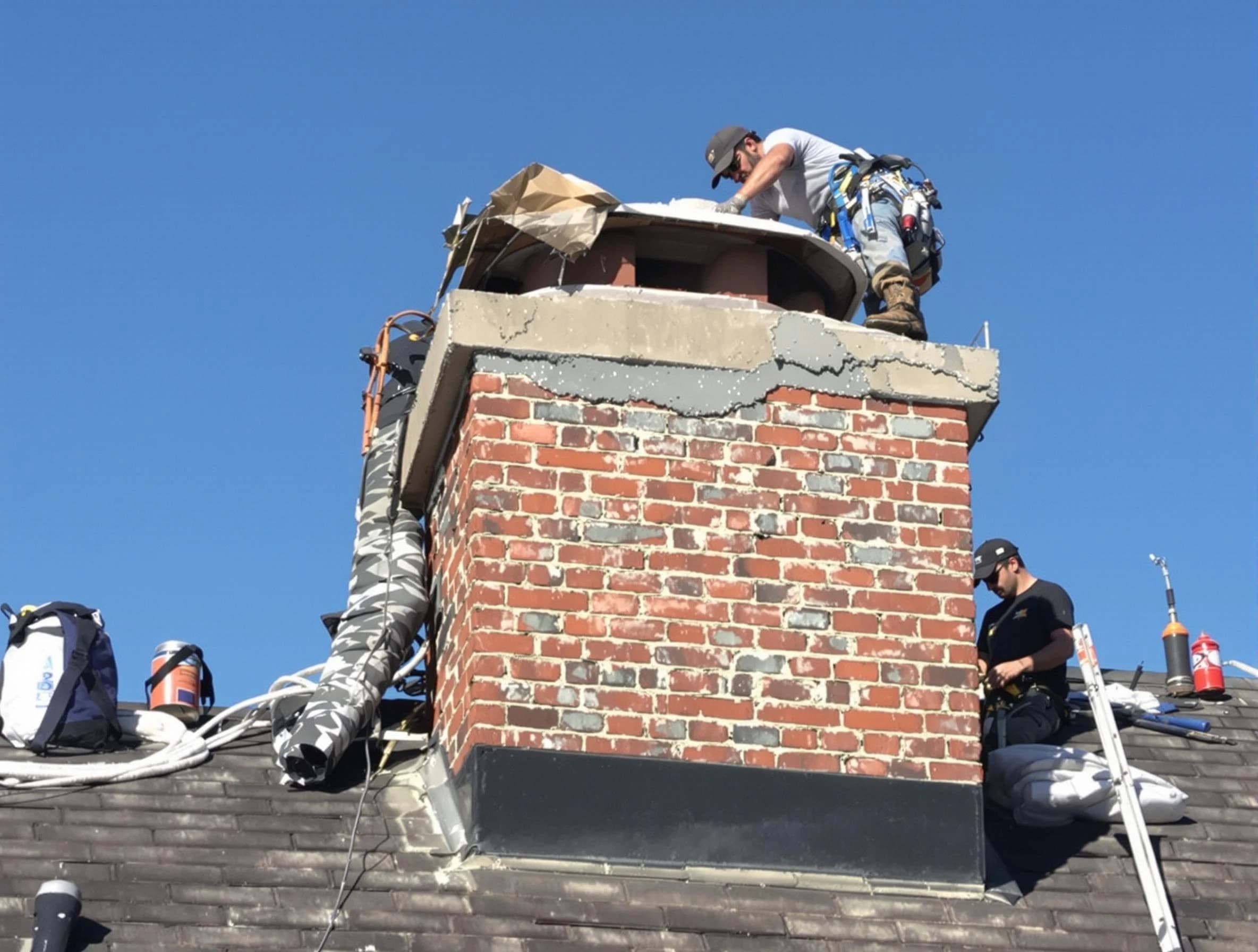 Bernards Chimney Sweep installing a custom chimney crown in Bernards, NJ