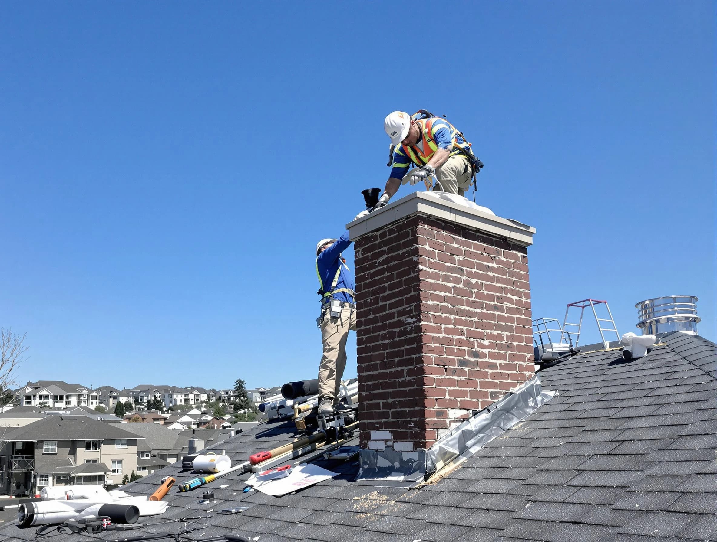Bernards Chimney Sweep repairing a chimney crown in Bernards, NJ