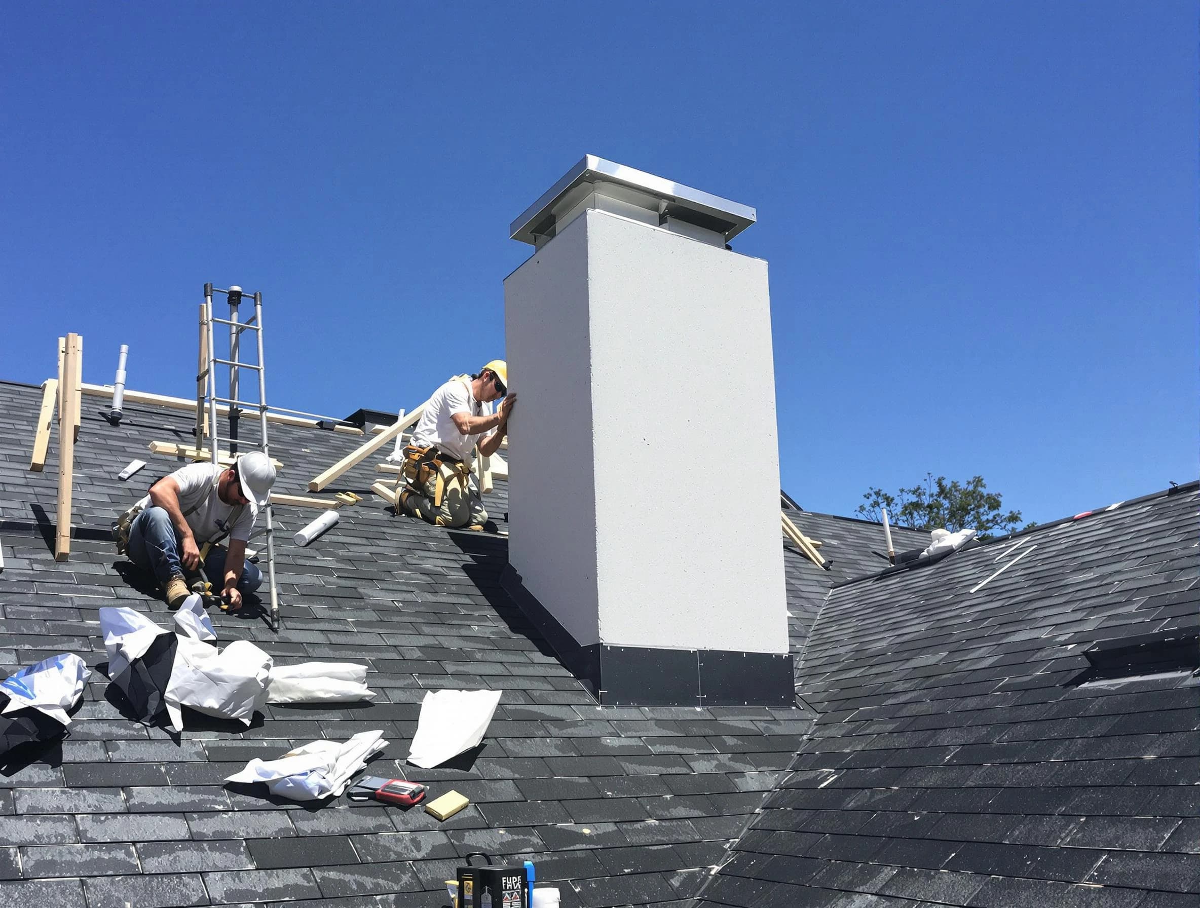 Bernards Chimney Sweep crew installing a new chimney in Bernards, NJ