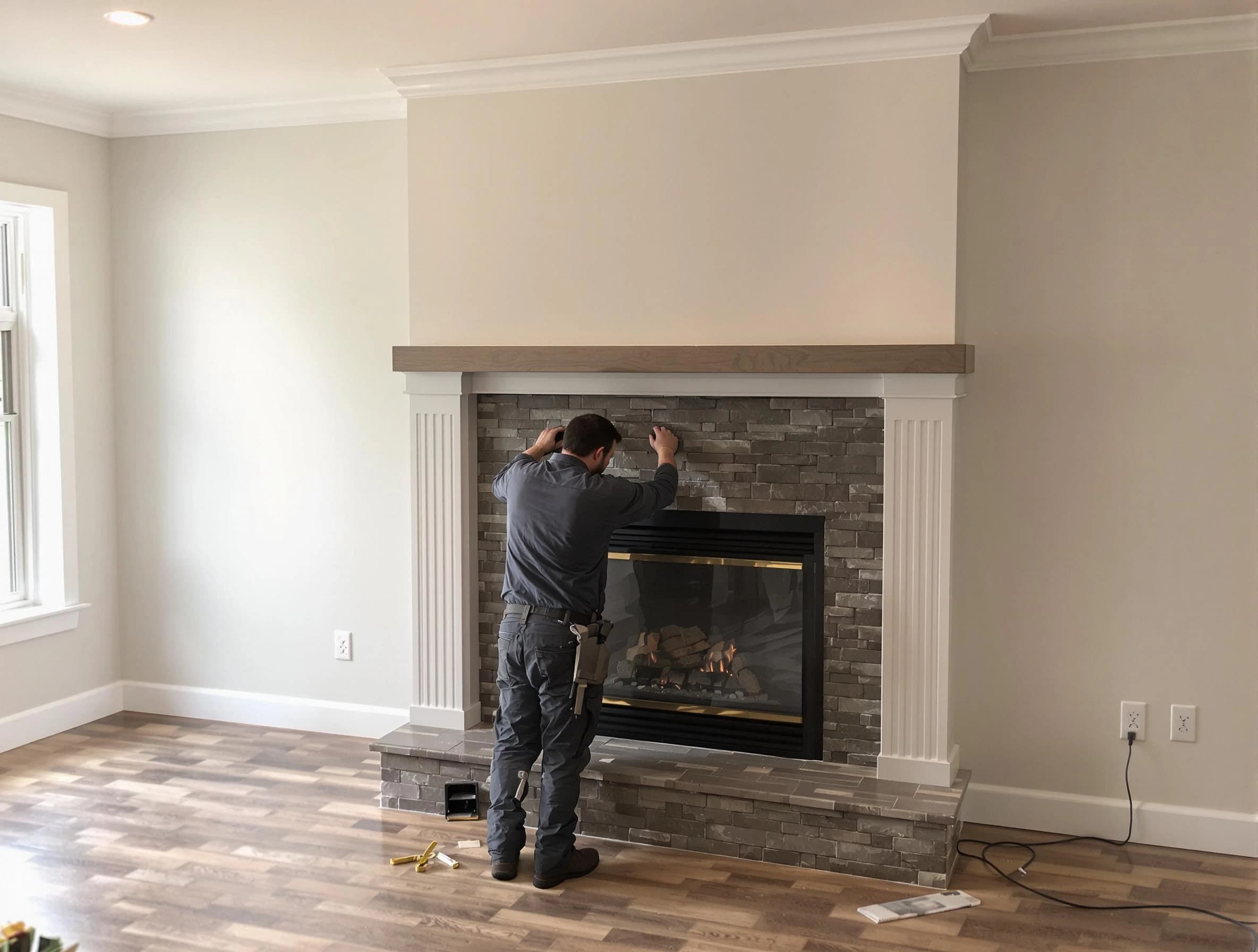 Bernards Chimney Sweep finishing a custom fireplace install in Bernards, NJ