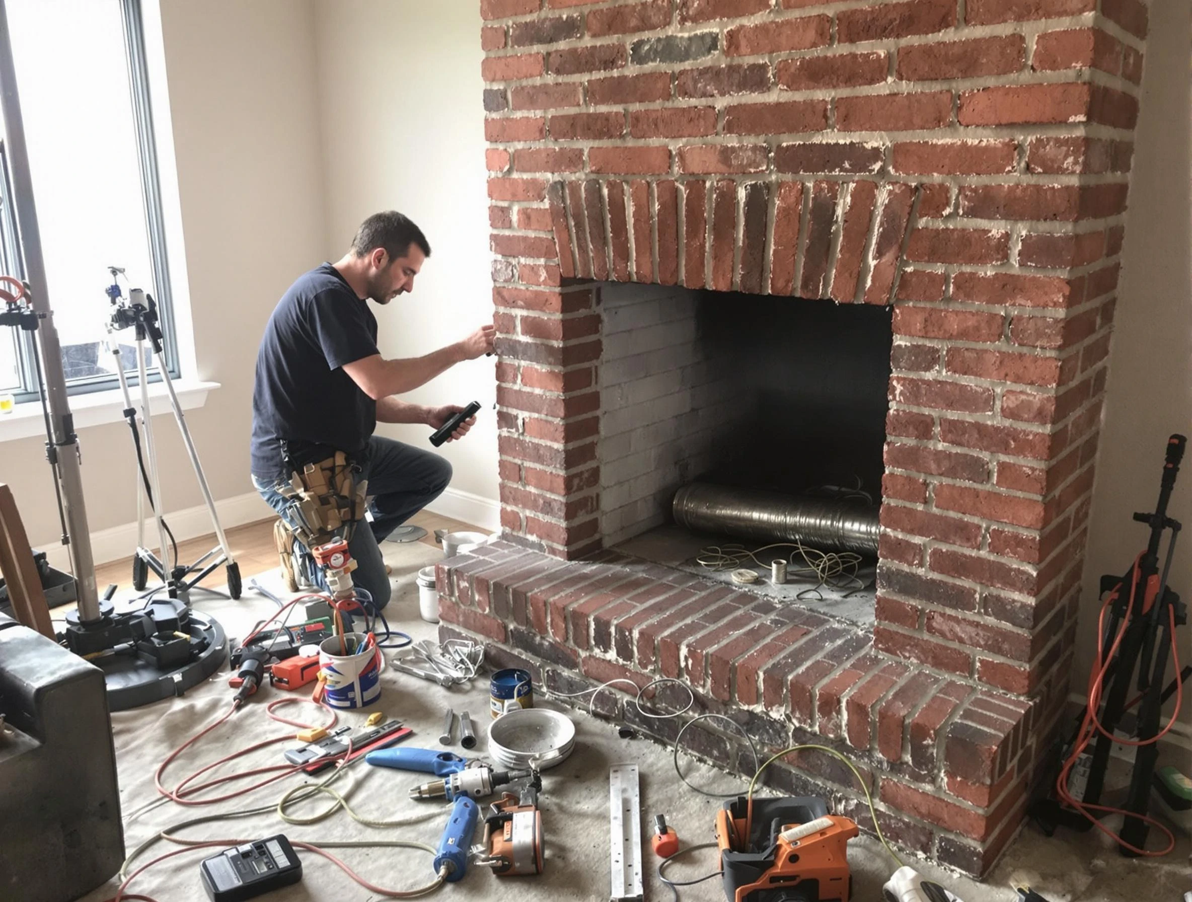 Bernards Chimney Sweep specialist finalizing chimney liner service in Bernards, NJ